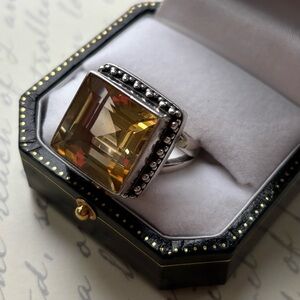 Sterling Silver Large Square Citrine  Ring Size 8